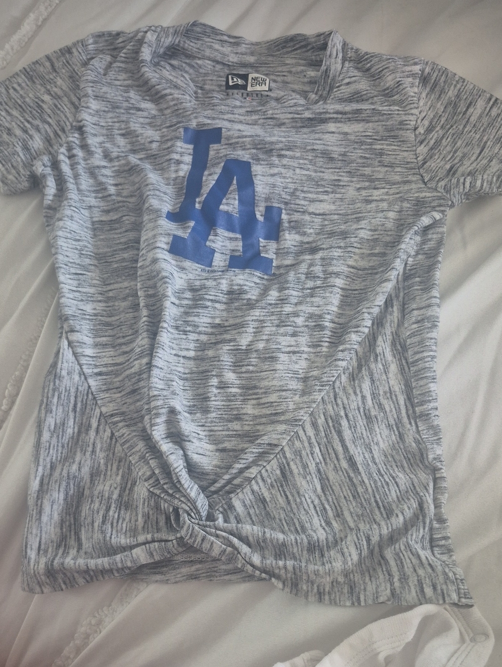 New Era Kids Gray Tee with Blue LA Logo and Twist Front